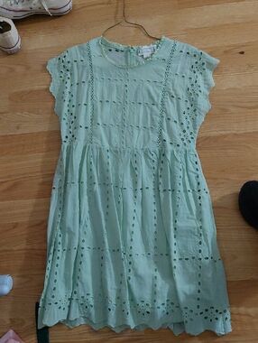 Love Riche Mint Green Eyelet Cotton Girls Dress